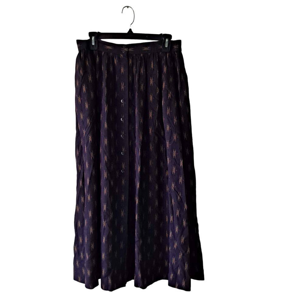 Rena Rowan Saville Geometric Brown Button Down A-Line Midi Skirt Womens Size 10